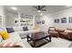 Spacious basement living room with a white sectional, armchairs, and stylish decorations on the wall at 383 Indian Hills Trl, Marietta, GA 30068