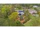 Backyard aerial view showcasing a pool, outdoor living space, and expansive lawn at 332 Chaffin Rd, Roswell, GA 30075