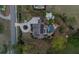 Drone view of the circular drive, home and a backyard featuring a pool, patio, and play area at 332 Chaffin Rd, Roswell, GA 30075