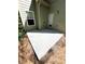 Small backyard patio with a door leading into the house, sunny day and light green exterior walls at 11212 Snowy Owl Ln, Alpharetta, GA 30022