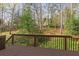 Wooden deck with railings offers a view of the treed backyard at 3605 Grey Abbey Dr, Alpharetta, GA 30022