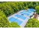 Aerial view of multiple tennis courts surrounded by trees at 3605 Grey Abbey Dr, Alpharetta, GA 30022