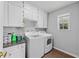 Functional laundry room with modern washer and dryer and storage cabinets at 3452 Hard Creek Ln, Buford, GA 30519