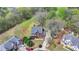 An aerial shot of a home with a manicured lawn and long driveway at 220 Carriage Station Dr, Lawrenceville, GA 30046