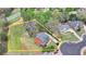 Aerial shot showing the house, surrounding yard, and nearby neighborhood at 220 Carriage Station Dr, Lawrenceville, GA 30046