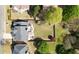 Aerial view displaying a fenced backyard with a patio and landscaping, enhancing the property's privacy at 4215 Evans Farms Dr, Cumming, GA 30040