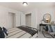 Bedroom showcasing a bed, closet, and a desk area with stylish decor at 1012 Merritt Dr, Villa Rica, GA 30180