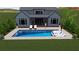 Modern gray house features a swimming pool with an in-water tanning deck and a seating area at 100 Maison Ct, Roswell, GA 30076