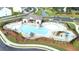 Aerial view of a community pool area with ample seating, landscaping, and a nearby parking lot at 4143 Halton Rd, Duluth, GA 30097