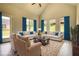 Bright living room featuring vaulted ceilings, large windows, and comfortable seating arrangements at 711 Park Place Way, Social Circle, GA 30025