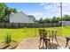 Landscaped backyard with patio, fenced yard, and lawn at 726 Fir Chase, Fairburn, GA 30213