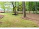 Expansive backyard with lush green lawn, mature trees, and a privacy fence at 909 Otter Ne Way, Marietta, GA 30068