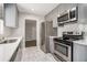 Modern kitchen featuring stainless steel appliances, white countertops, and gray cabinets at 2804 Carolyn Se Dr, Smyrna, GA 30080