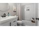 Beautiful bathroom featuring a shower-tub combo with subway tile and a large single sink vanity at 3085 Balearic Se Dr, Marietta, GA 30067