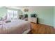 Bedroom featuring hardwood floors, a window with blinds, and mint green walls at 2470 Cordillo Dr, Dacula, GA 30019