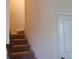 Carpeted staircase with wood railing and a white door at the top at 4265 Almanor Cir, Norcross, GA 30071