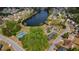 Aerial view of neighborhood and lake featuring tennis courts and pool at 7200 Brigidoon Rose, Douglasville, GA 30134