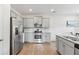 Well-lit kitchen with stainless steel appliances, gray cabinets, and granite countertops at 7200 Brigidoon Rose, Douglasville, GA 30134