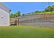 Spacious backyard featuring a retaining wall and a covered patio area perfect for outdoor living at 399 Tillman Pass, Woodstock, GA 30188