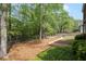 Large backyard featuring mature trees and a mulched walking path at 3450 N Cook Rd, Powder Springs, GA 30127