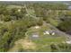 Aerial view capturing the property's peaceful setting, featuring the home, surrounding trees, and a nearby road at 5125 Dahlonega Hwy, Cumming, GA 30028