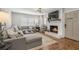 Comfortable living area with a cozy fireplace, large sofa and hardwood flooring at 5125 Dahlonega Hwy, Cumming, GA 30028
