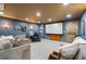 Spacious basement with projector, comfortable seating, and recessed lighting at 5334 Lake View Clb, Atlanta, GA 30338