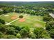 Aerial view of ballfields surrounded by lush greenery, offering recreational opportunities at 542 Orme Ne Cir, Atlanta, GA 30306
