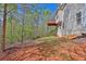 View of backyard with wooded area, siding and deck at 705 Sunset Ridge Se Ln, Lawrenceville, GA 30045