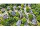 An aerial view of a home nestled within a neighborhood filled with mature trees and well-maintained lawns at 295 Sagamore Nw Cv, Sugar Hill, GA 30518