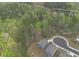 An aerial view captures a house nestled amidst vibrant trees and a serene lake backdrop at 1037 Devon Dr, Acworth, GA 30102