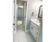 Well-lit bathroom with white cabinets, marble countertop and modern fixtures at 9450 Knollcrest Blvd, Alpharetta, GA 30022