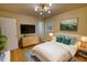 Inviting bedroom featuring hardwood floors, modern lighting, and tastefully coordinated decor at 1311 Maple Street Se, Conyers, GA 30013