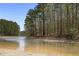 Picturesque view of the private lake with beach entry and natural surrounding landscape at 5655 Mccoy Rd Nw, Acworth, GA 30101
