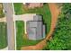 Aerial view of the property featuring a pristine driveway, landscaping, and surrounding greenery at 6132 Hutchins Dr, Buford, GA 30518