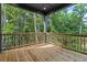 A covered wooden deck with forest view, perfect for outdoor living and relaxation at 6132 Hutchins Dr, Buford, GA 30518