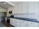 Modern kitchen with white cabinets, stainless steel appliances, and dark countertops at 2867 Payton Ne Rd, Atlanta, GA 30345