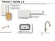 Selection of kitchen design components, including cabinet style, countertop, backsplash, hardware, and sink at 134 Wards Crossing Way # 17, Johns Creek, GA 30022