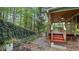 Charming backyard featuring a covered porch, stone path, and lush landscaping at 104 Kremer Falls Trce, Canton, GA 30114