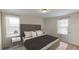 Bedroom featuring a large upholstered headboard, side tables, and an ensuite bathroom at 7771 Sudbury Cir, Covington, GA 30014