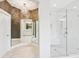 Unique bathroom view featuring a walk-in shower, mirrors, and vanity at 1401 Kings Park Nw Dr, Kennesaw, GA 30152