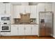 Modern kitchen featuring stainless steel appliances, white cabinetry, and stylish mosaic backsplash at 1199 Huff Nw Rd # 127, Atlanta, GA 30318