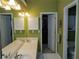Bathroom featuring double sinks, vanity storage, and an adjacent walk-in closet at 1042 Pecan Grove Pl, Lawrenceville, GA 30046