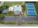 Overhead shot of community center with pool, tennis courts, basketball court, playground, and parking at 2788 Bridle Ridge Way, Buford, GA 30519