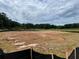 Cleared lot ready for building, featuring silt fencing and survey markers under a cloudy sky at 668 Crest Line Trl, Powder Springs, GA 30127