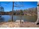 Picturesque lake view from the flagstone-lined dock with mature trees and a serene landscape at 1280 Tynecastle Way, Sandy Springs, GA 30350