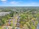 An aerial view of real estate by a river with charming homes and lush greenery under a clear blue sky at 1870 Chattahoochee Run Dr, Suwanee, GA 30024