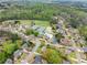 An aerial view of neighborhood amenities with a community pool, tennis courts, and a large green space at 1870 Chattahoochee Run Dr, Suwanee, GA 30024