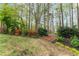 Lush backyard with mature trees, flowering shrubs, and a mulched path at 1870 Chattahoochee Run Dr, Suwanee, GA 30024