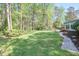 Lush backyard has well-manicured lawn, beautiful trees, and mature landscaping providing privacy at 1590 Arden Sw Dr, Marietta, GA 30008